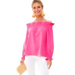 Tuckernuck Marguerite Ruffle Off Shoulder Blouse in Hot Pink